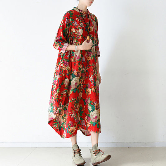 Blossom Red Baggy Chiffon Dresses Loose Chiffon Dress Spring Dresses