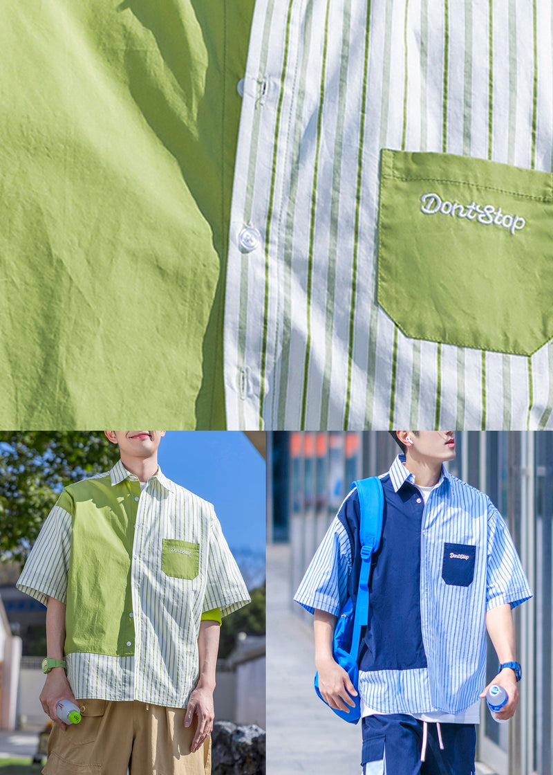 Blue Button Pockets Cotton Shirts Asymmetrical Summer