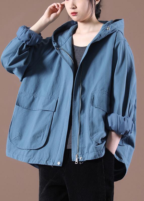 Blue Cinched Spring Hoodies Outwear
