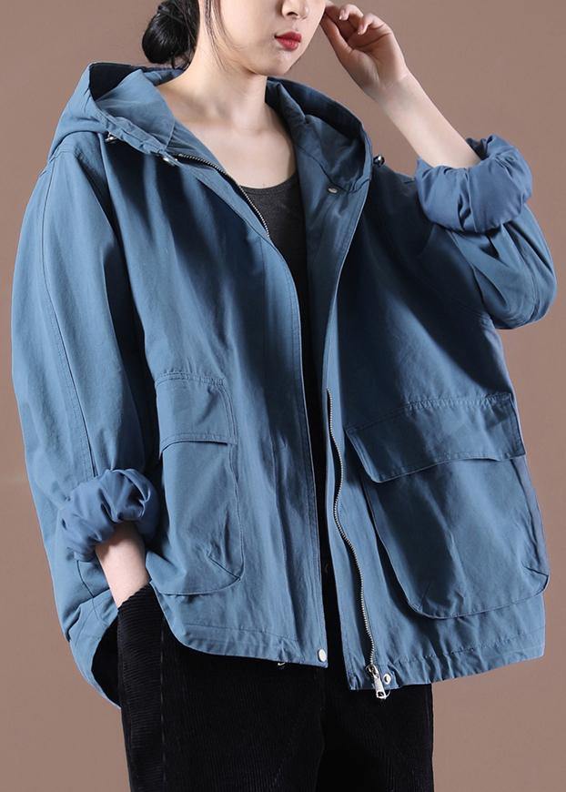Blue Cinched Spring Hoodies Outwear