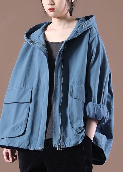 Blue Cinched Spring Hoodies Outwear