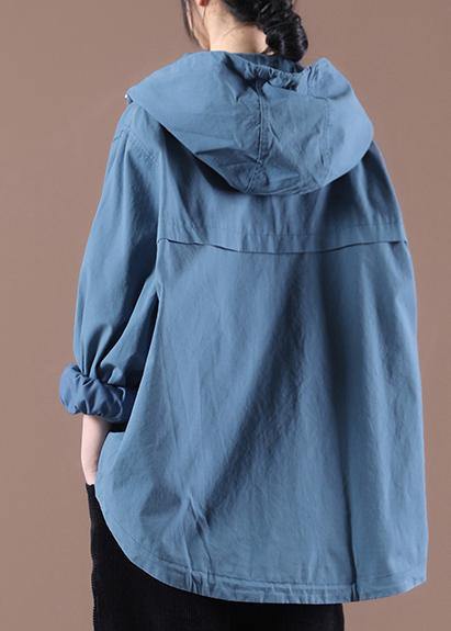 Blue Cinched Spring Hoodies Outwear