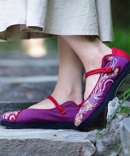 Blue Embroideried Flat Feet Shoes Cotton Fabric Buckle Strap Flat Shoes for