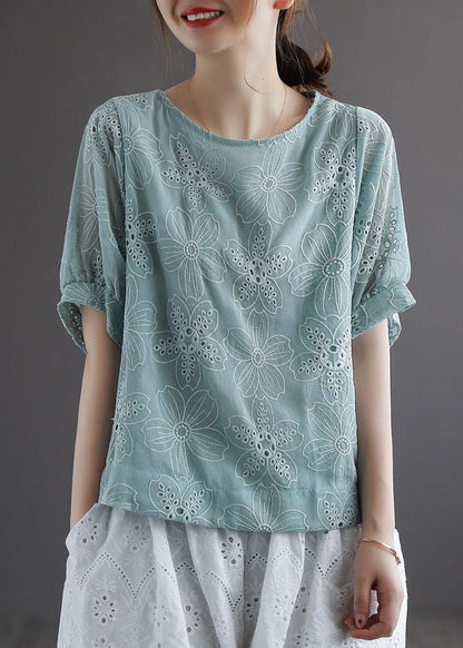 Blue Embroideried Summer Blouses Half Sleeve