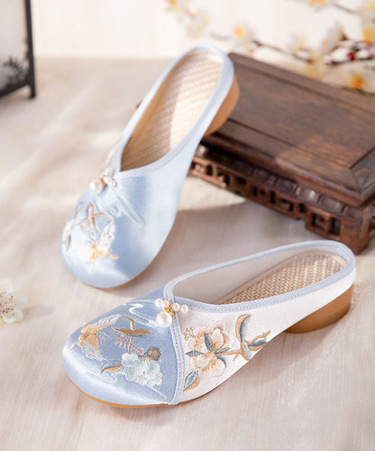 Blue Embroideried Slippers Shoes Splicing Cotton Fabric
