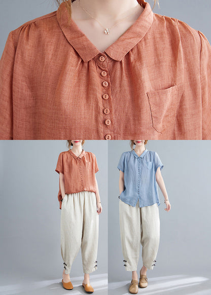 Blue Low High Design Top and Harem Pants Two Pieces Set Short Sleeve