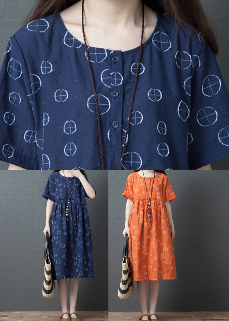 Blue O-neck Ruffled Patchwork Long Dresses Summer