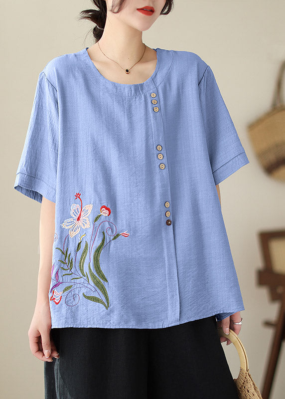 Blue O-neck T Shirts Short Sleeve