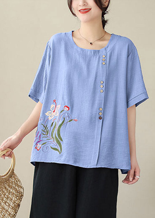 Blue O-neck T Shirts Short Sleeve