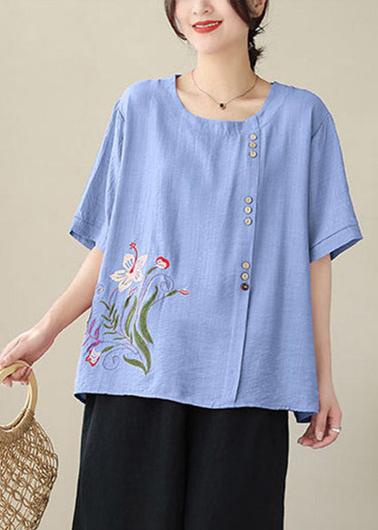 Blue O-neck T Shirts Short Sleeve