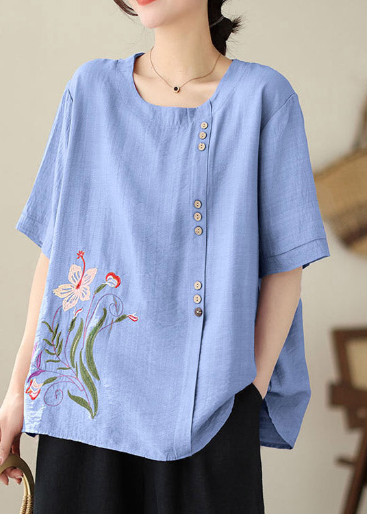 Blue O-neck T Shirts Short Sleeve