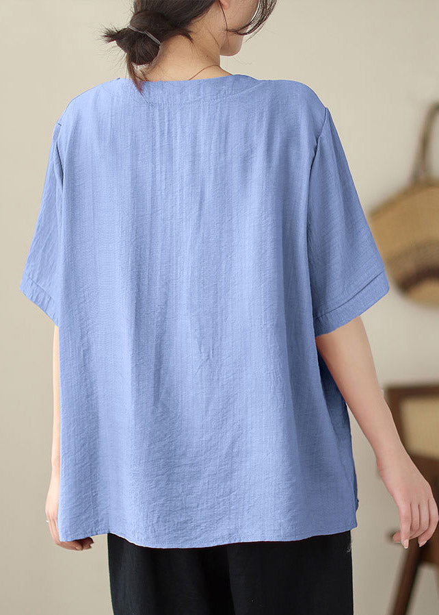 Blue O-neck T Shirts Short Sleeve