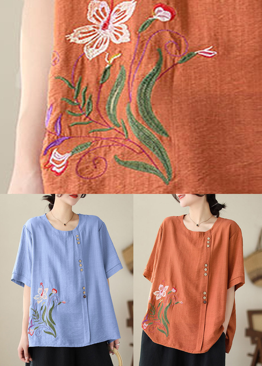 Blue O-neck T Shirts Short Sleeve