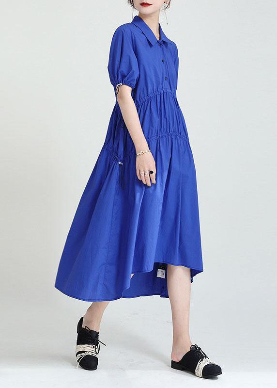 Blue Peter Pan Collar Asymmetrical Design Summer Party Dresses