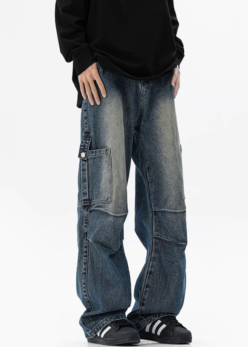 Blue Pockets Original Design High Waist Denim Pants Spring