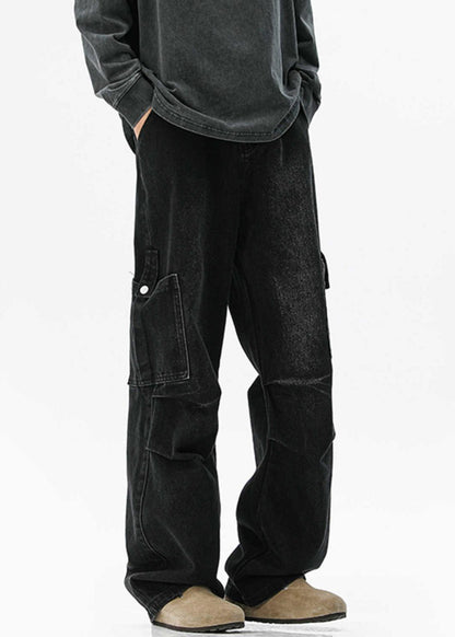 Blue Pockets Original Design High Waist Denim Pants Spring
