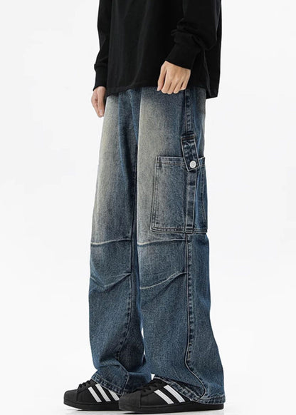 Blue Pockets Original Design High Waist Denim Pants Spring
