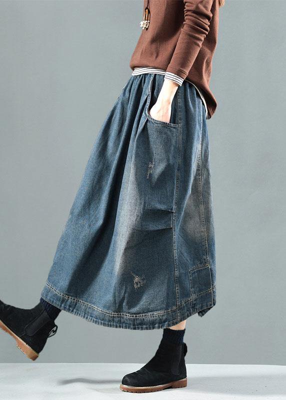 Blue-red Flower Pockets Retro Patchwork Summer Skirts Denim