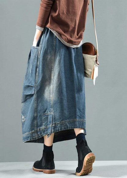 Blue-red Flower Pockets Retro Patchwork Summer Skirts Denim