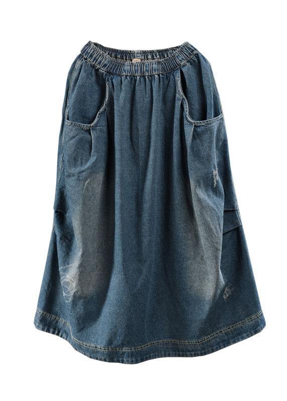 Blue-pearl Pockets Retro Patchwork Summer Skirts Denim