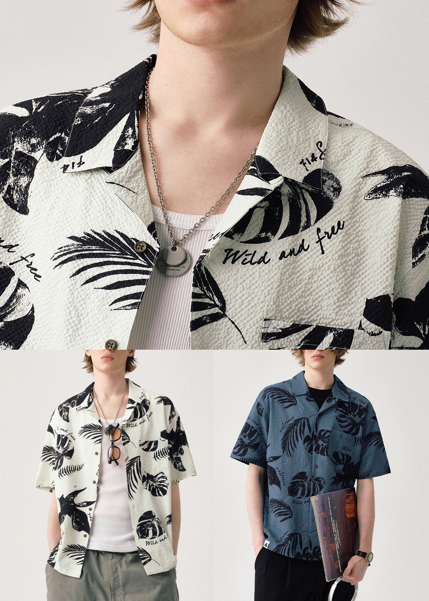 Blue Print Button Cotton Summer Shirt Peter Pan Collar