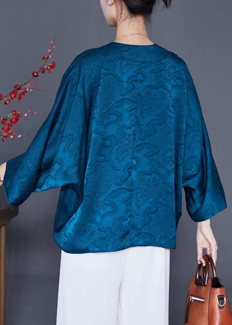 Blue Print Silk Loose Coat Wear on Both Sides Summer