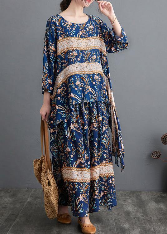 Blue Print Spring Suit Large Top Wide Legged Pants