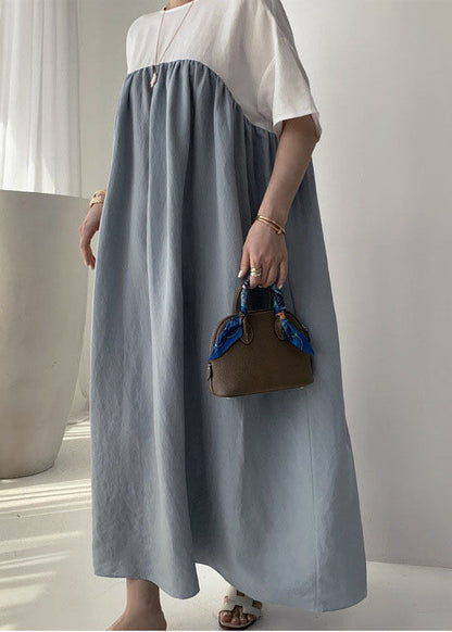 Blue Robe Dresses Cinched Wrinkled Short Sleeve