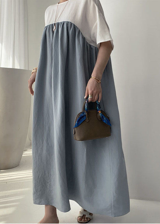 Blue Robe Dresses Cinched Wrinkled Short Sleeve