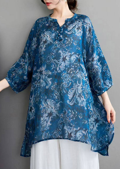 Blue Side Open Long Linen Shirts Fall