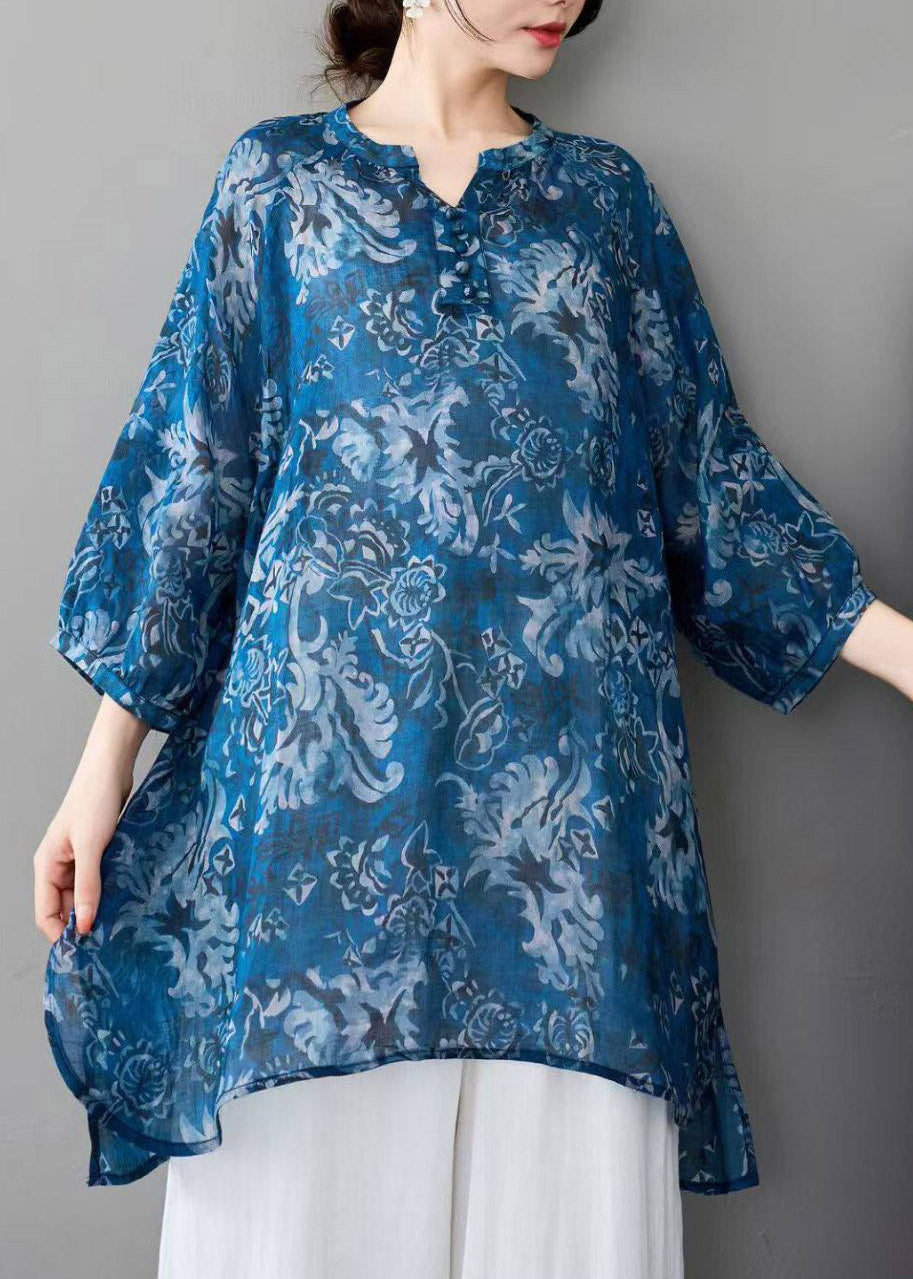Blue Side Open Long Linen Shirts Fall