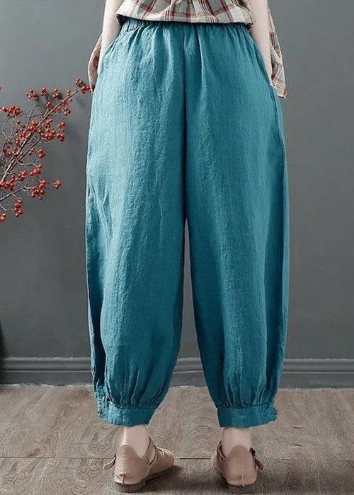 Blue Loose Cotton Crop Pants High Waist Summer