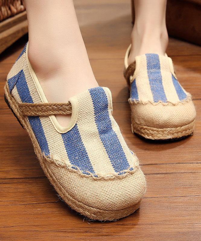 Blue Striped Cotton Fabric Flats Splicing Flat Shoes for