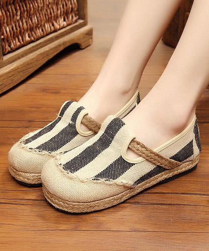 Blue Striped Cotton Fabric Flats Splicing Flat Shoes for