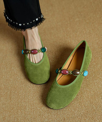 Blue Suede Buckle Strap Splicing Flat Shoes for