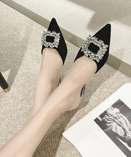 Blue Suede Zircon Slide Sandals Pointed Toe