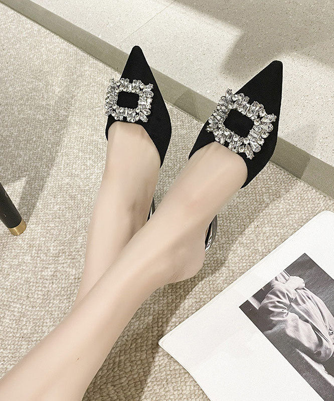 Blue Suede Zircon Slide Sandals Pointed Toe