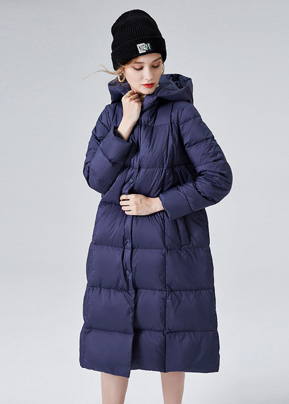 Blue Warm Duck Down Puffers Jackets Hooded Winter