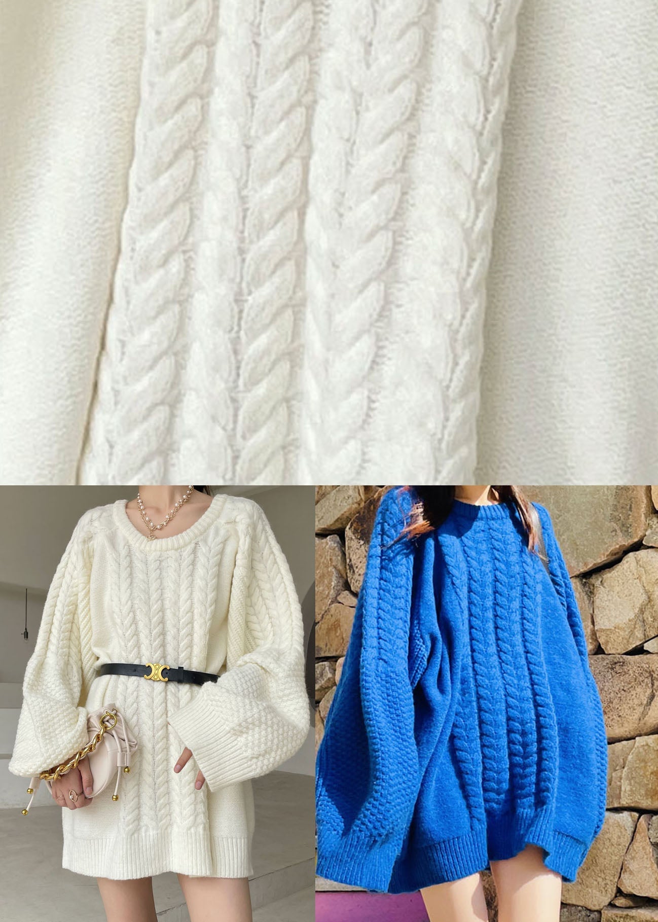 Blue Chunky Oversized Knit Sweater Dress Winter