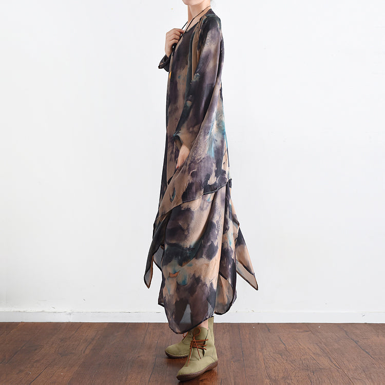 Blue Silk Dresses Baggy Maxi Dresses Caftan Gown Two Pieces Asymmetrical Design