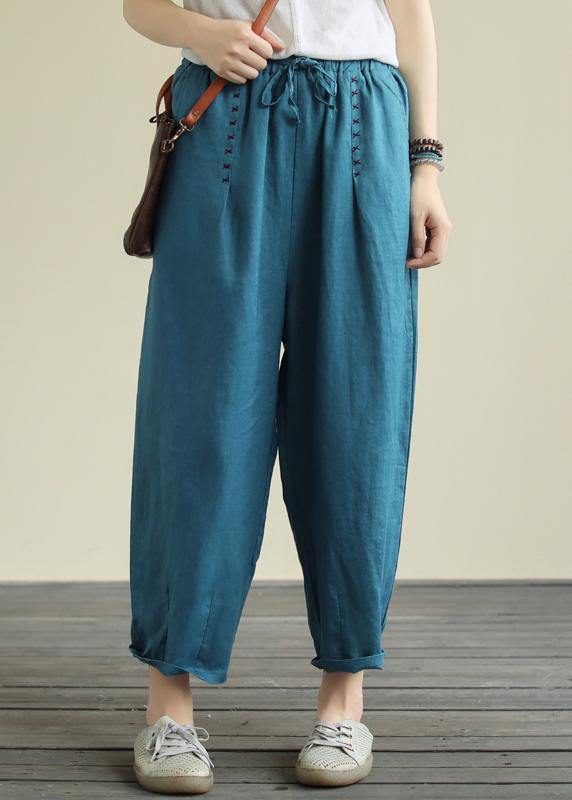 Blue Loose Lace Hemp Cropped Pants