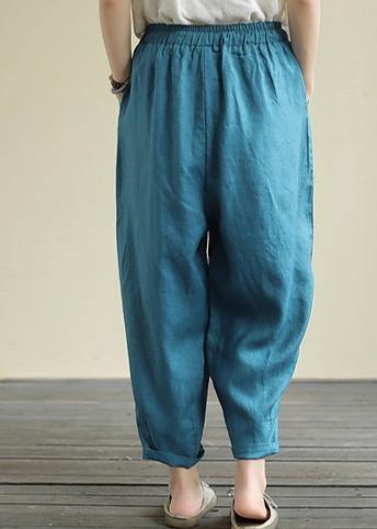 Blue Loose Lace Hemp Cropped Pants