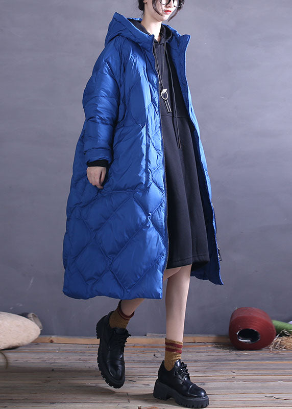 Blue Warm Duck Down Down Coat Zip Up Winter