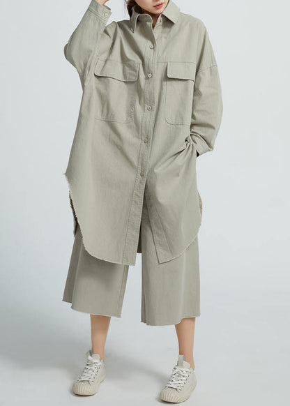 Bohemian  Cotton Long Shirt Tunics For Women Wardrobes Gray  Dresses