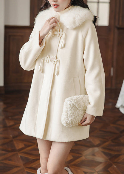Apricot Fur Collar Chinese Button Woolen Trench Winter