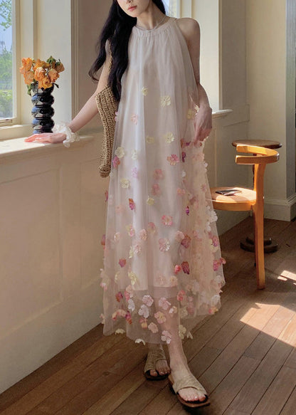 Apricot Oversized Decorated Tulle Holiday Dresses Sleeveless