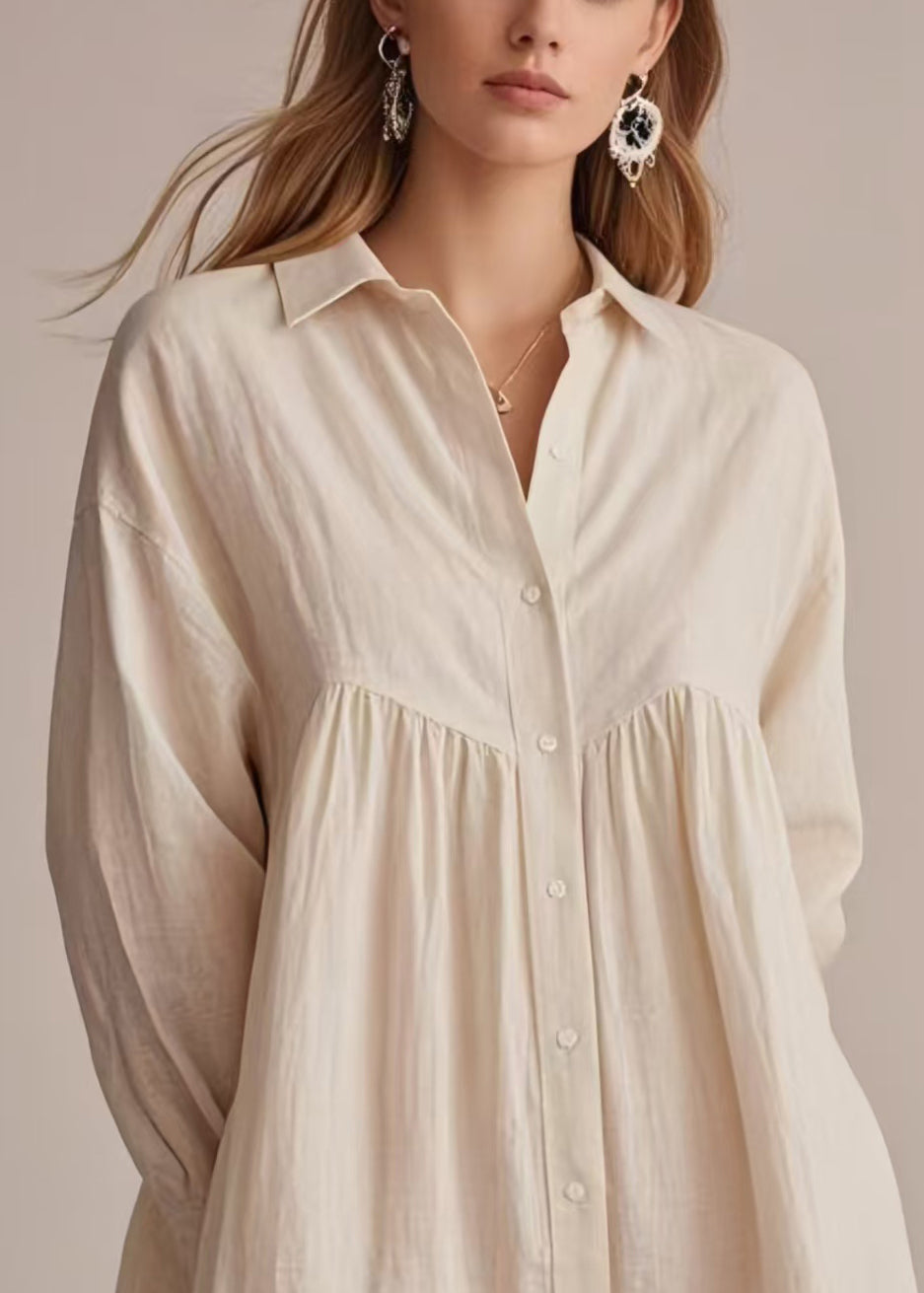 Bohemian Apricot Oversized Hollow Out Cotton Long Shirts Spring