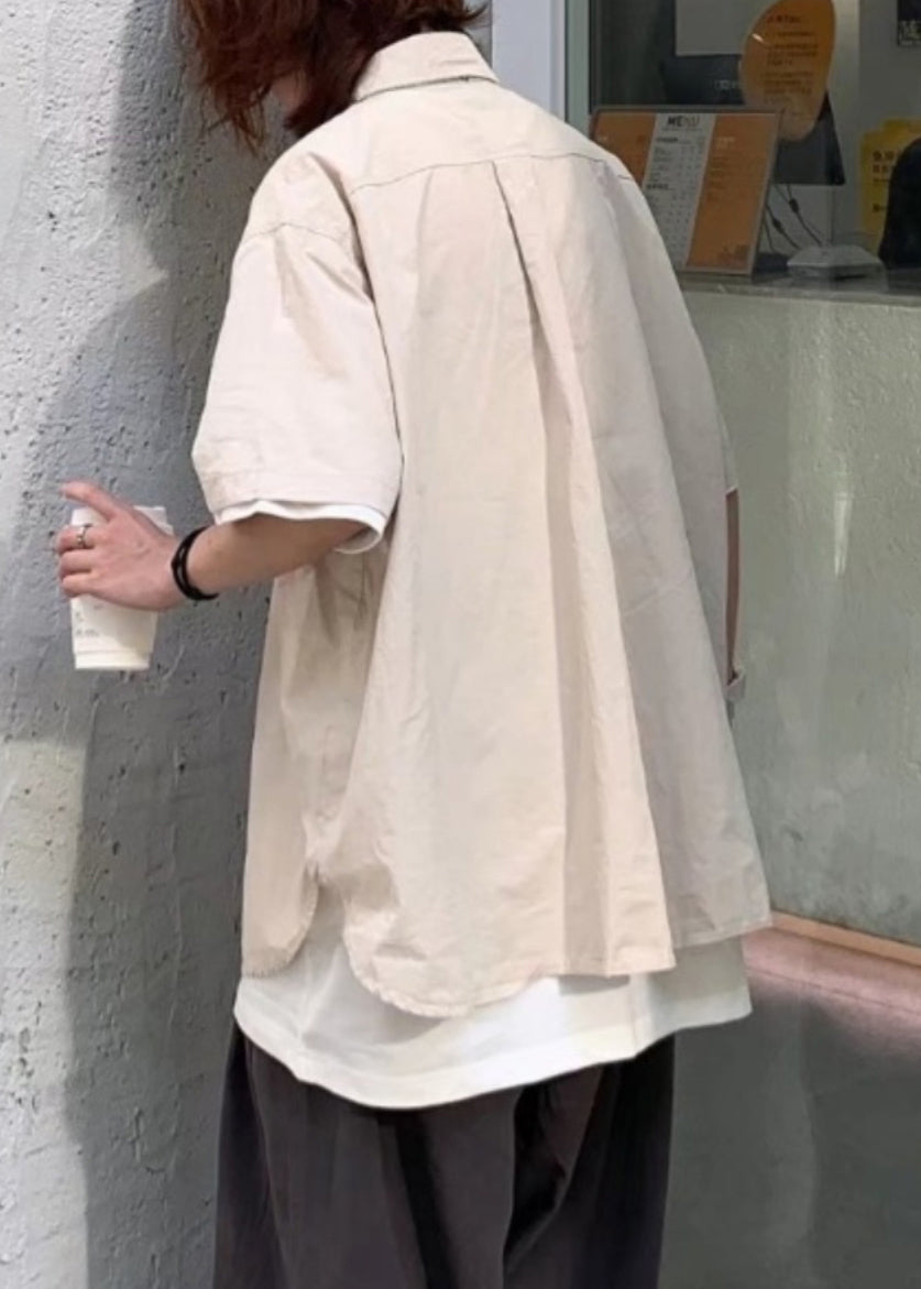 Apricot Peter Pan Collar Pockets Cotton Shirt Summer