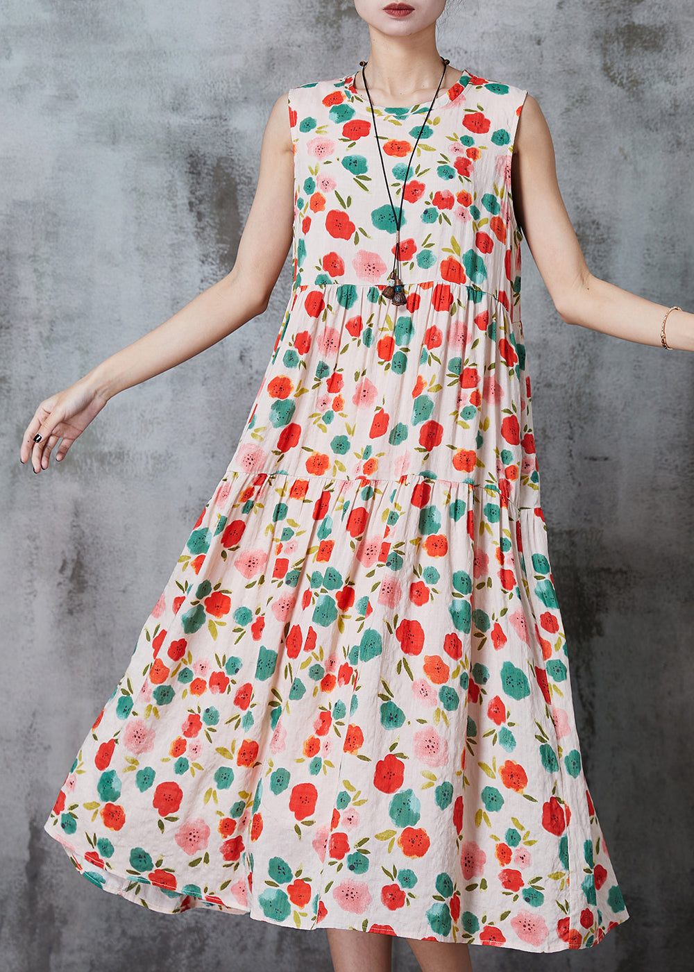 Apricot Print Cotton Beach Dress Summer