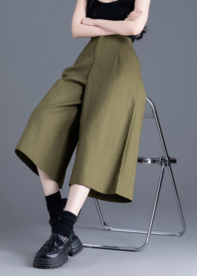 Army Green High Waist Linen Wide Leg Pants Summer